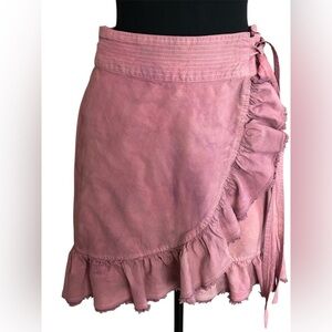 Anthropologie Pilcro Pink Ruffle Wrap Skirt Linen Blend Midi Size Medium